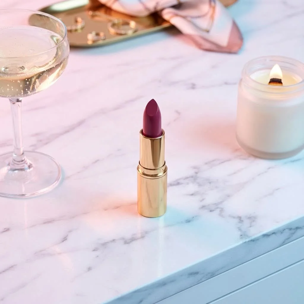 Woman applying red lipstick to her lips