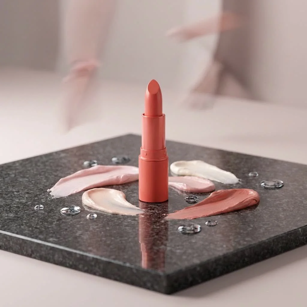 Woman wearing brown lipstick with a subtle, natural finish