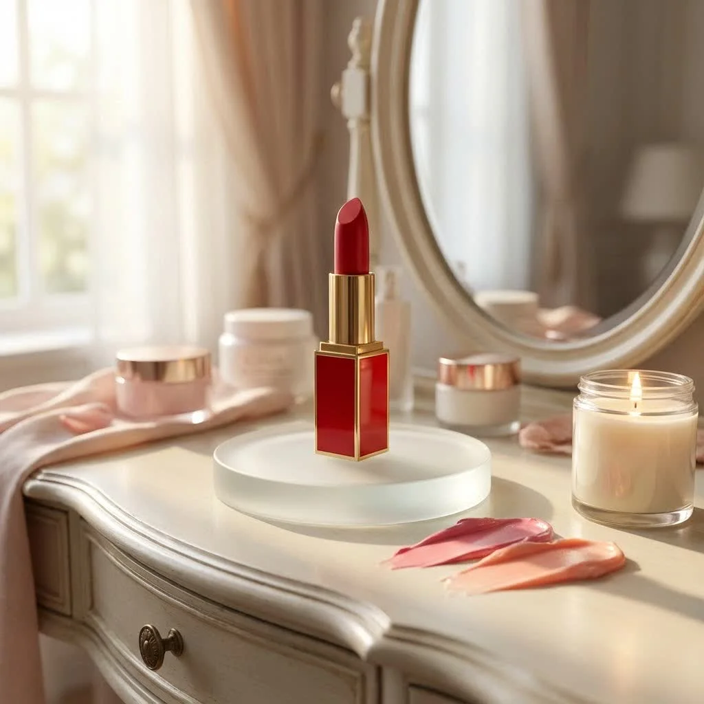Close-up of a woman applying matte lipstick